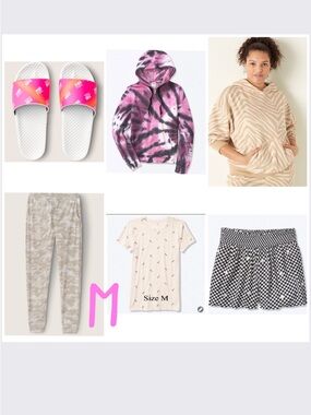 6 VS PINK EVERYDAY LOUNGE TIE DYE PERFECT FULL ZIP HOODIE, PERFECT CREW BUNDLE M